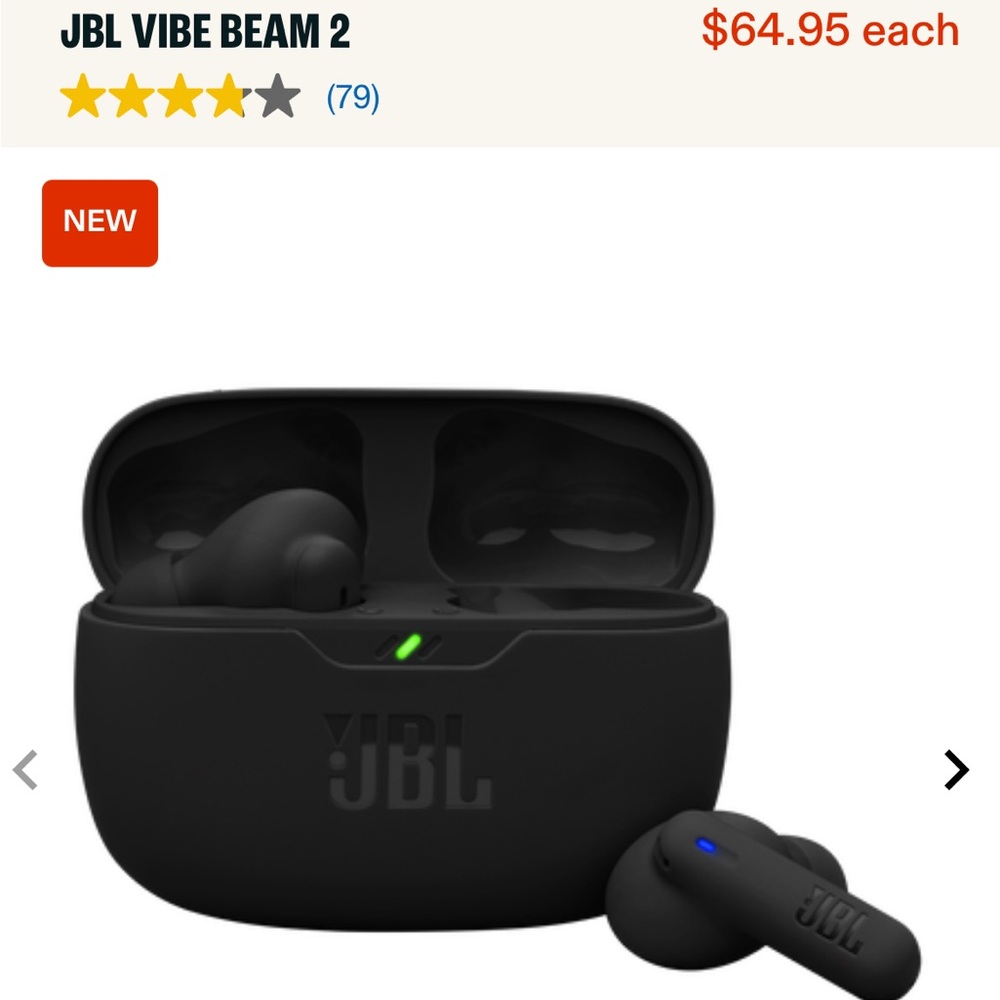 JBL Vibe Beam 2 Wireless Earbuds - Sleek Black